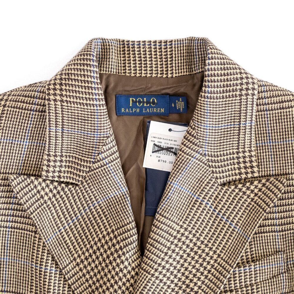NWT Polo Ralph Lauren Womens Glen Plaid Linen Double-Breasted Blazer Coat Size 6 - Picture 6 of 8